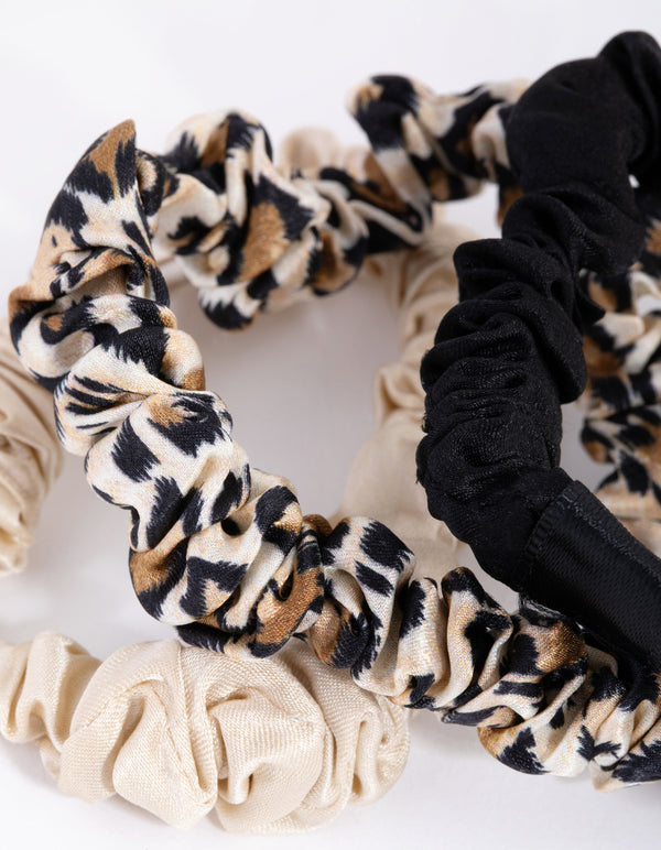 Black & Leopard Miniture Silk Scrunchie Pack