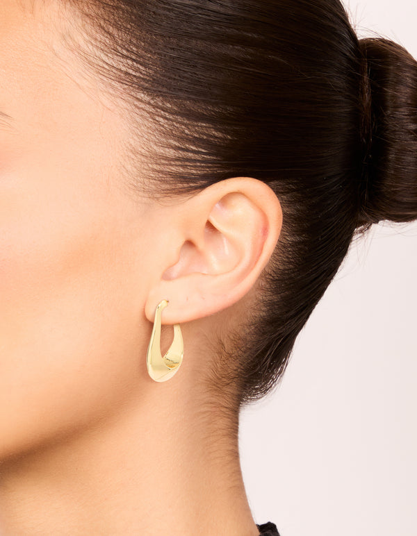 Gold Plated Rectangle Wide Hoop Earrings