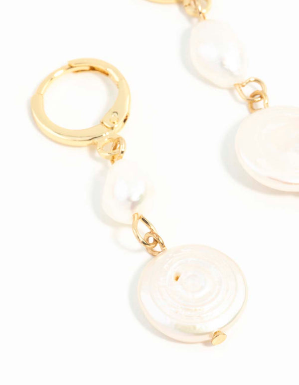 Gold Plated Multi Freshwater Pearl Huggie Earrings