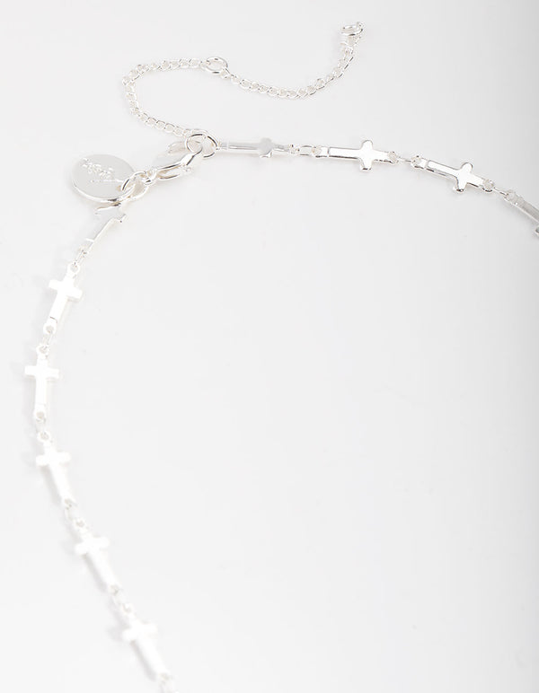 Silver Plated Cross Station Necklace
