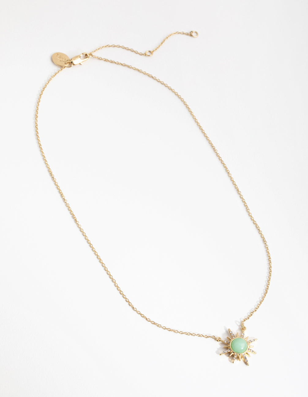 Gold Plated Diamante Semi Precious Jade Sun Necklace