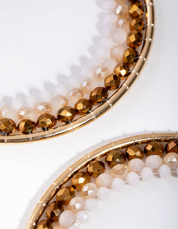 Gold Fine Facet Bead Hoop Earrings