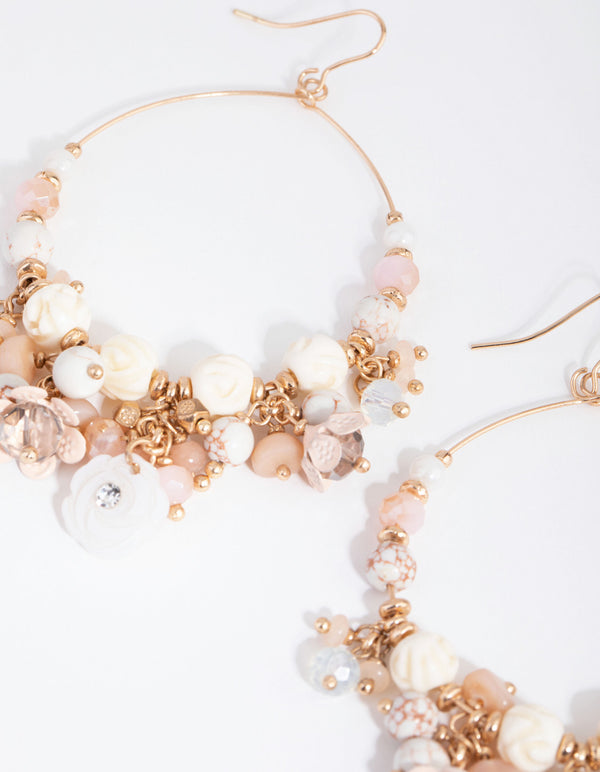 Gold Large Flower Cluster Drop Earrings