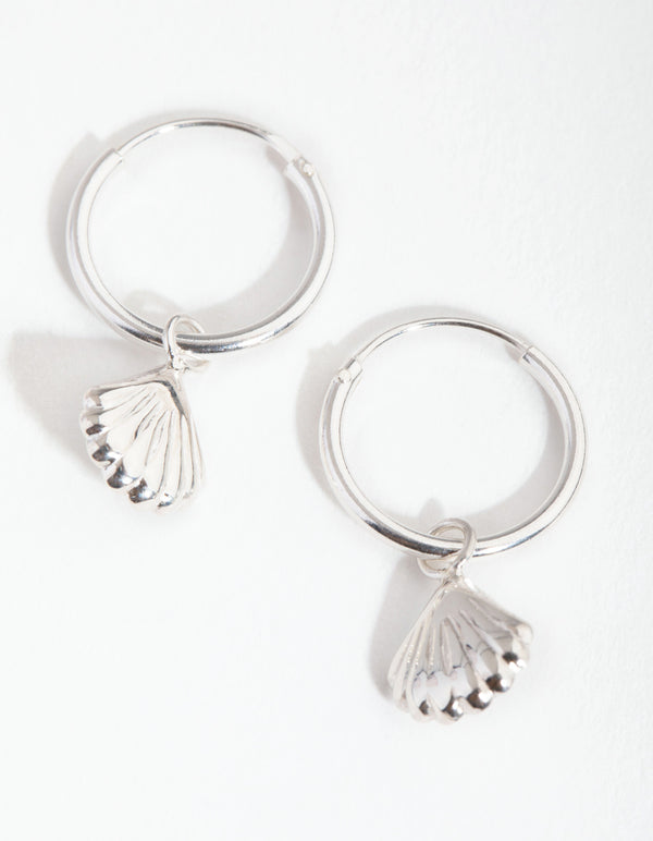 Sterling Silver Shell Hoop Earrings