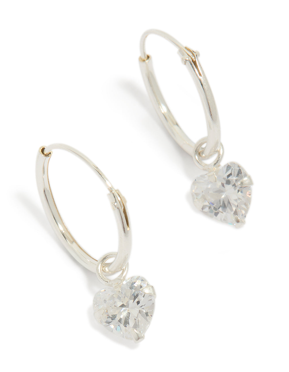 Sterling Silver Cubic Zirconia Heart Hoop Earrings
