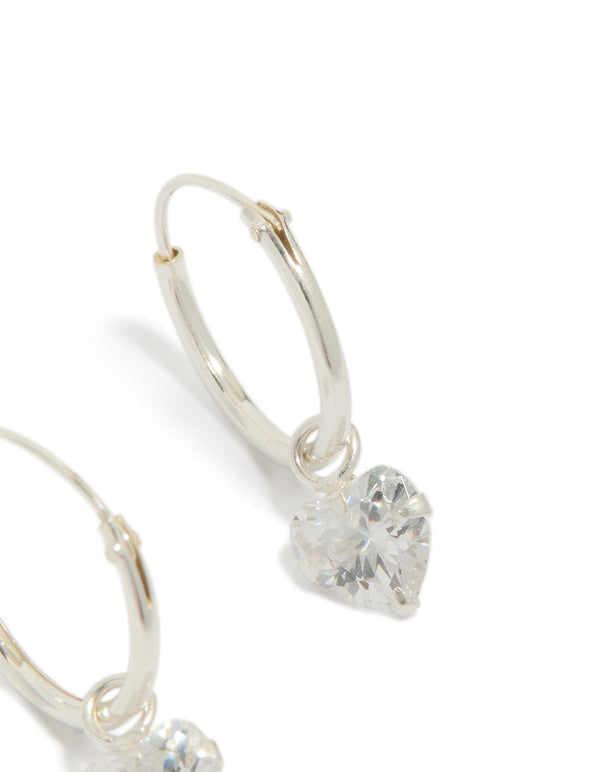 Sterling Silver Cubic Zirconia Heart Hoop Earrings