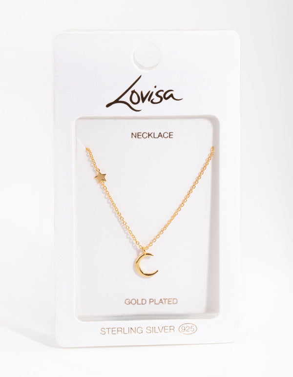Gold Plated Sterling Silver Asymmetrical Celestial Necklace