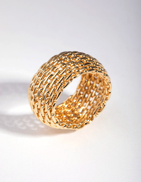 Gold Wide Mesh Ring