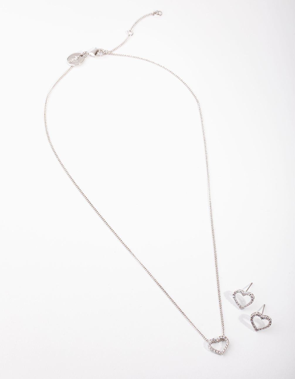 Silver Diamond Simulant Heart Necklace & Earrings Set