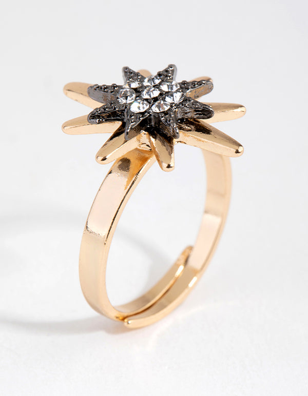 Gold Diamante Starbust Ring
