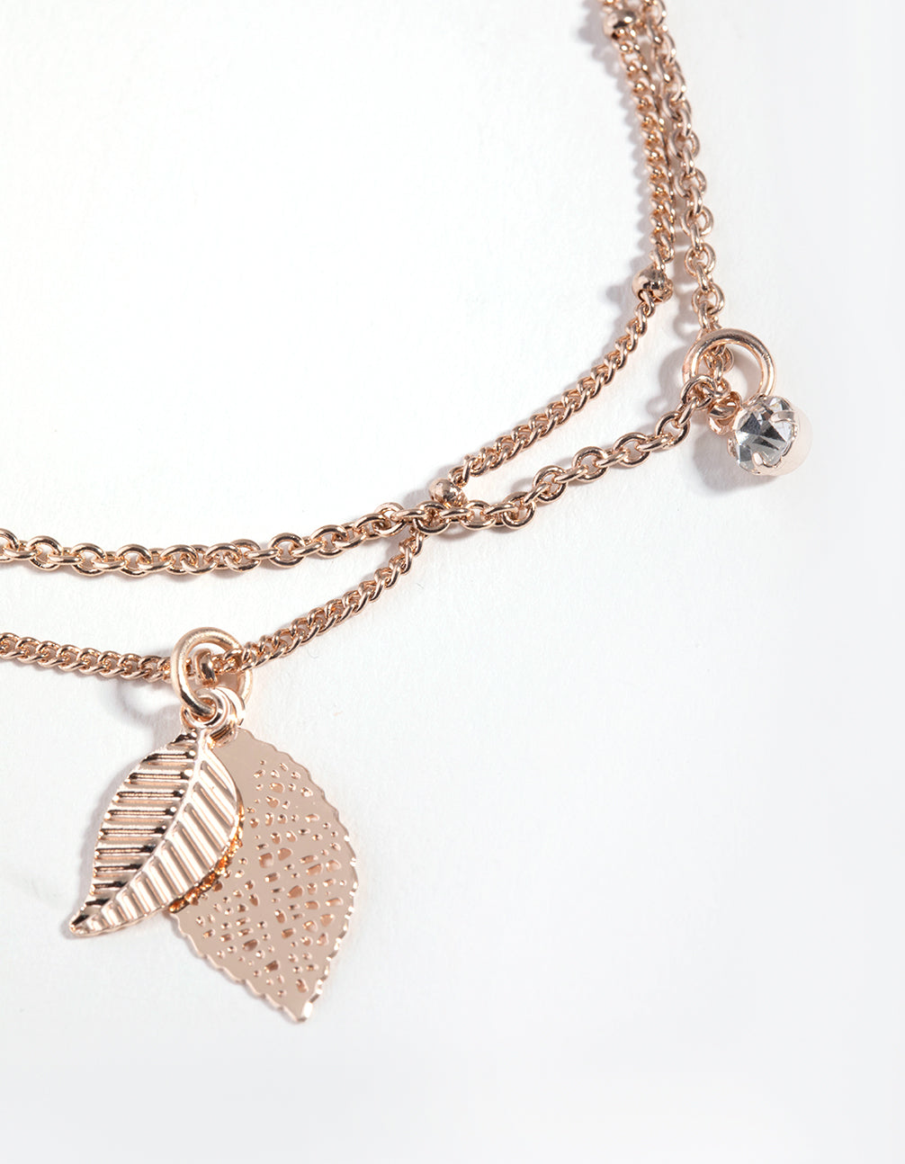 Rose Gold Diamante & Leaf Bracelet