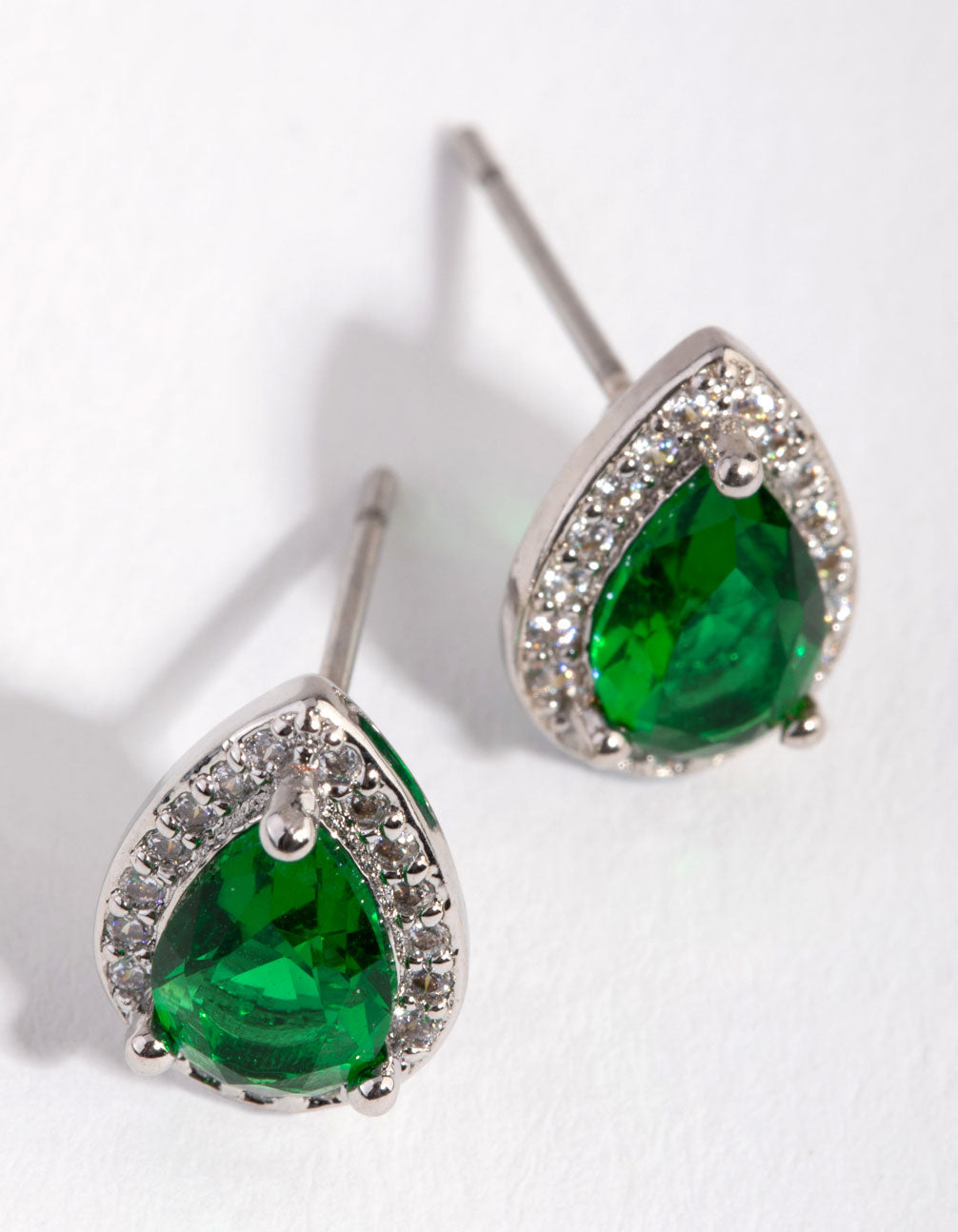 Cubic Zirconia Silver Pear Halo Stud Earrings
