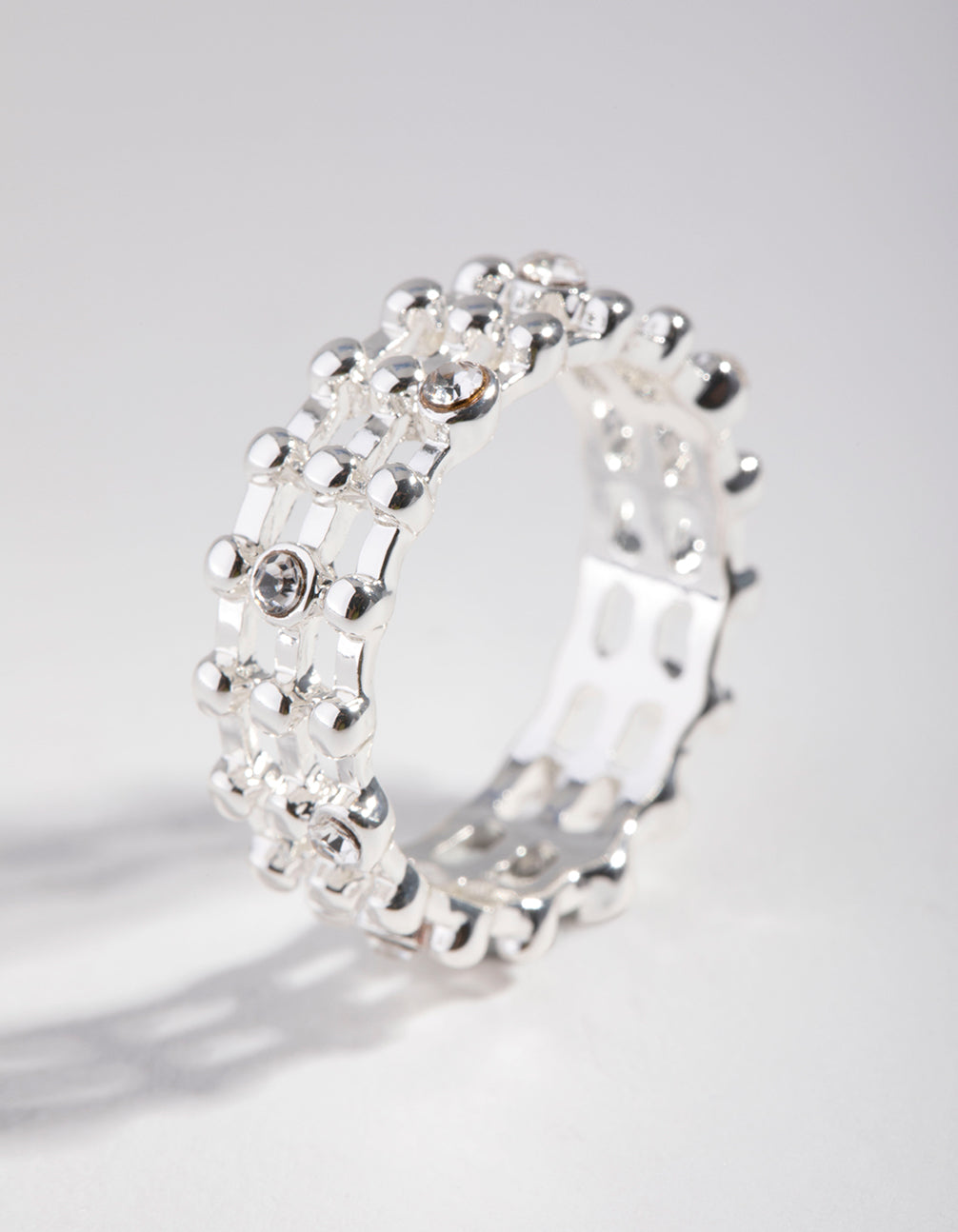 Silver Triple Row Diamante Band Ring