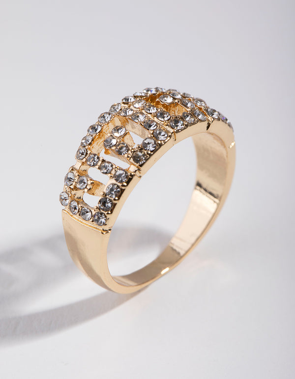 Gold Diamante Greek Key Ring