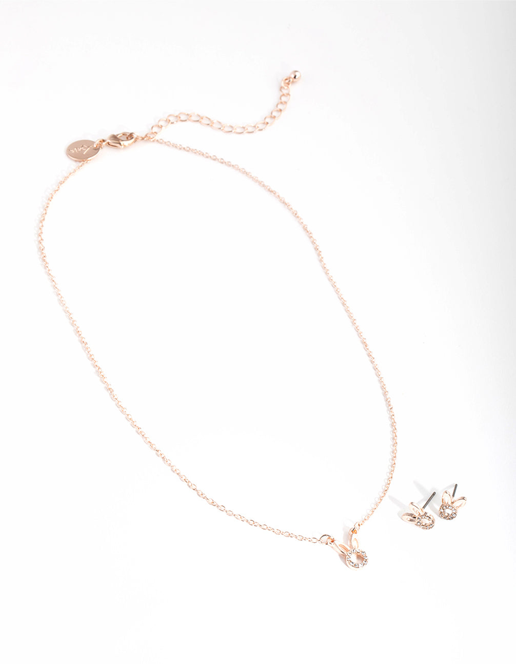 Kids Rose Gold Diamante Bunny Necklace & Earrings