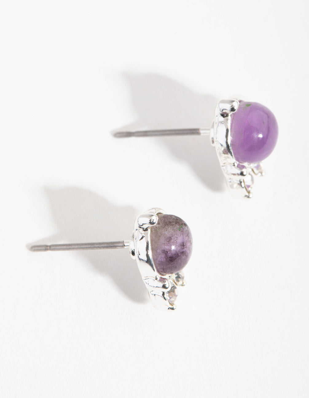 Silver Diamante Crown Stud Earrings