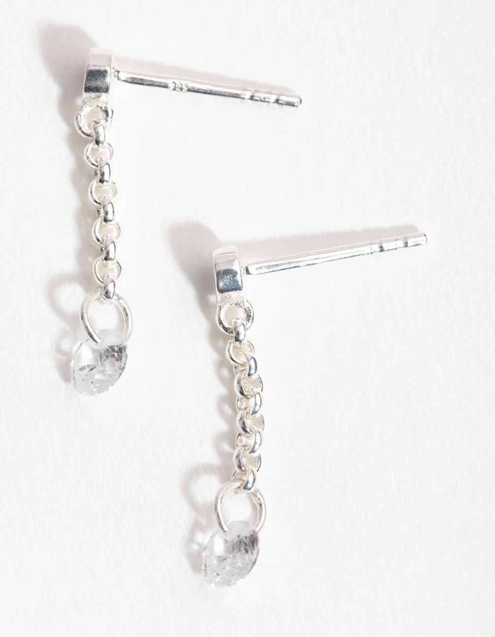Sterling Silver Mini Cubic Zirconia Chain Drop Earrings
