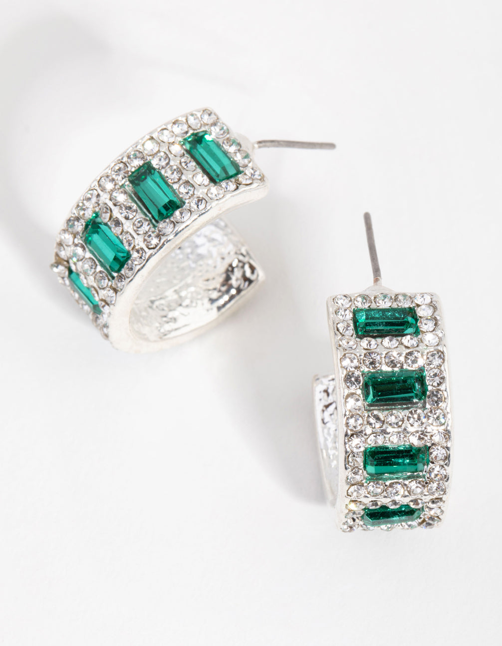 Silver Small Square Stone Hoop Earrings
