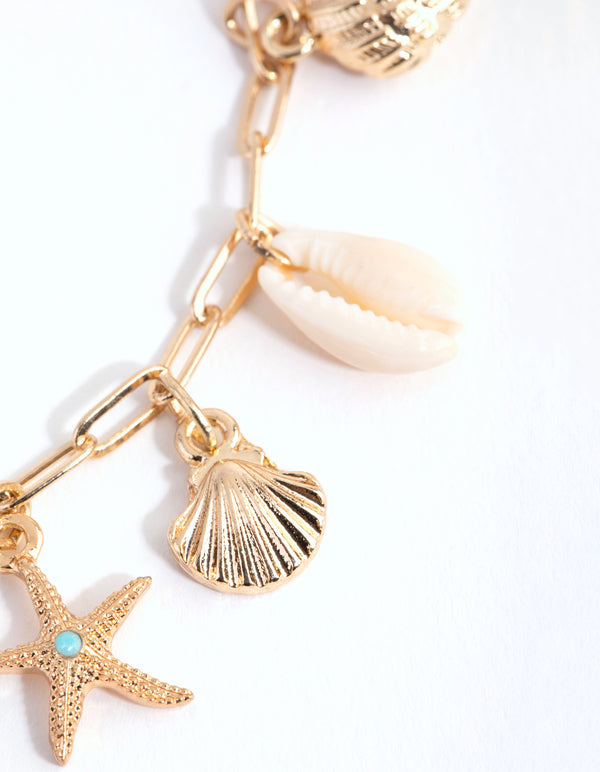 Gold Shell Conch Charm Bracelet