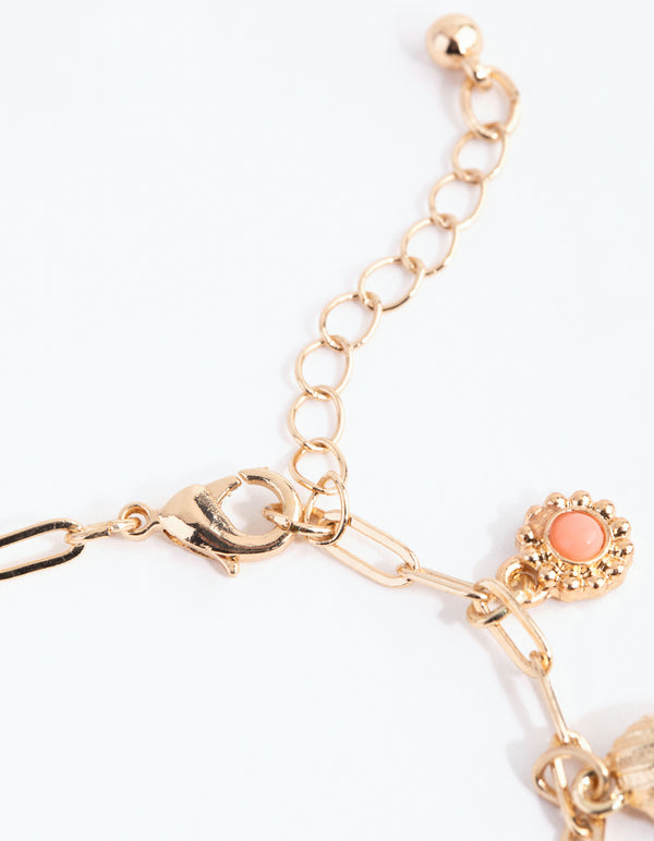Gold Shell Conch Charm Bracelet