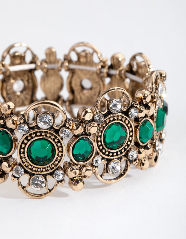 Antique Gold Filigree Stone Stretch Bracelet