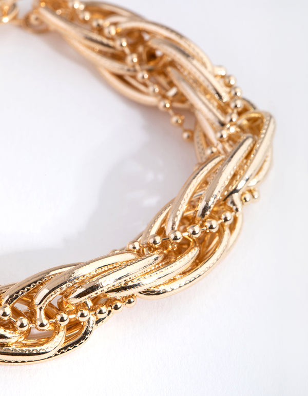 Gold Ball Rope Twist Bracelet