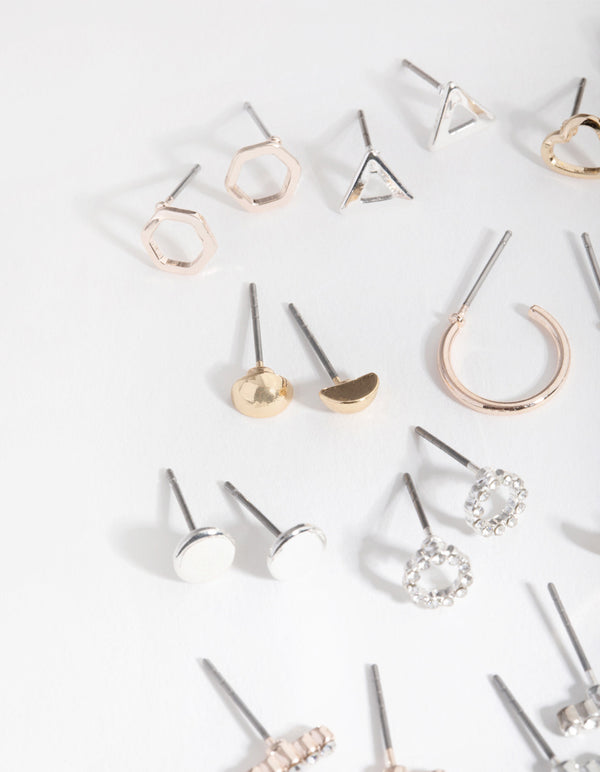 Mixed Metal Geometric Shapes Earring 12-Pack