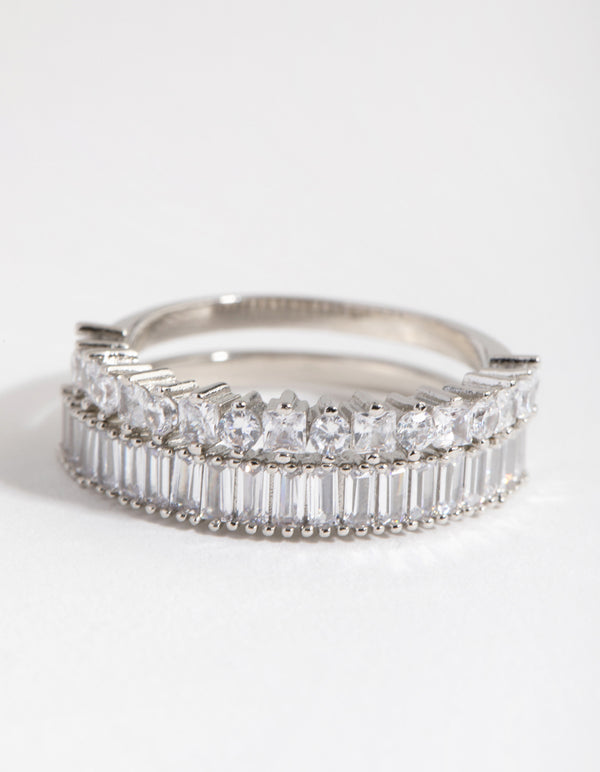 Silver Rectangle & Square Stone Pack Rings