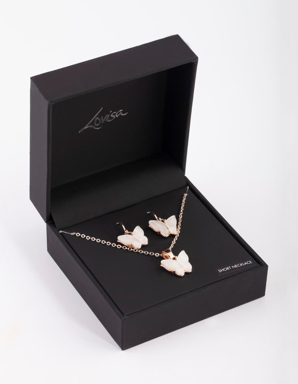 Rose Gold Butterfly Necklace & Earring Set