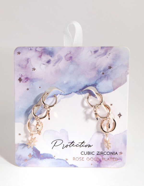 Rose Gold Plated Star & Moon Huggie Earring Pack