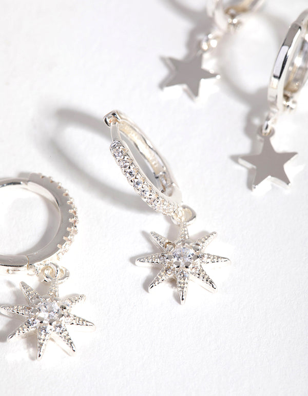 Silver Plated Star & Moon Huggie Earring Pack