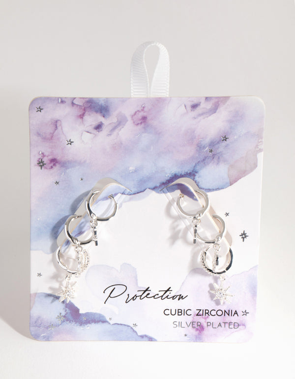 Silver Plated Star & Moon Huggie Earring Pack