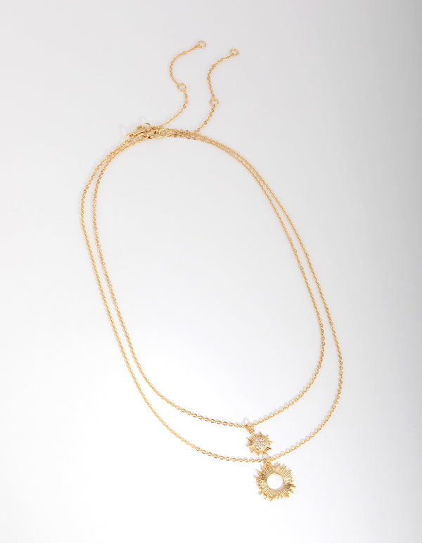 18ct Gold Plated Cubic Zirconia Starburst Necklace Set