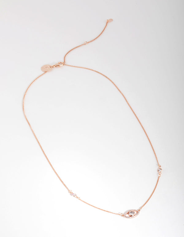 Rose Gold Plated Cubic Zirconia Evil Eye Necklace