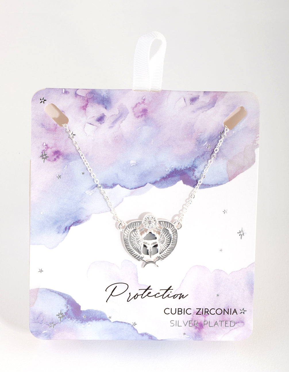 Silver Plated Cubic Zirconia Scarab Beetle Necklace