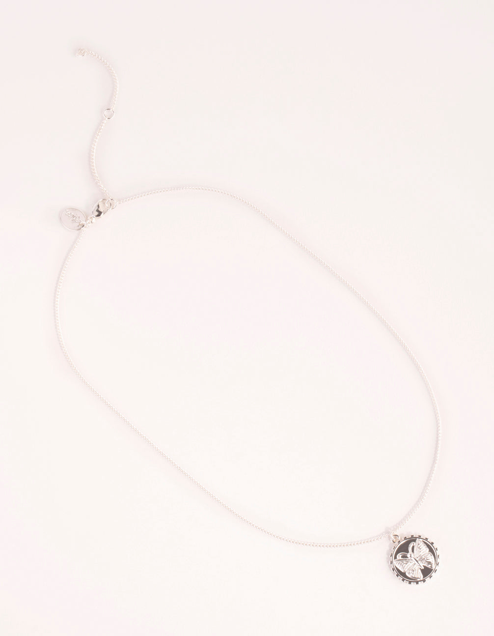 Silver Plated Butterfly Coin Necklace
