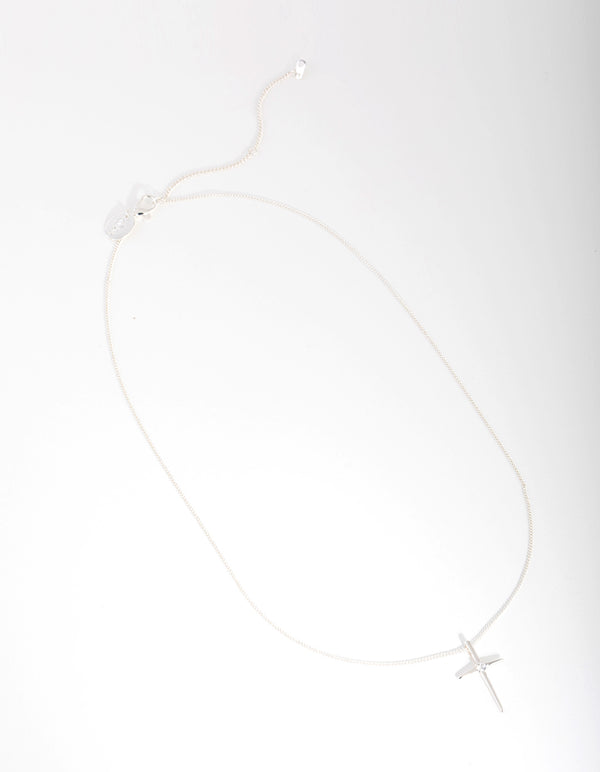 Silver Plated Cubic Zirconia Fine Cross Necklace