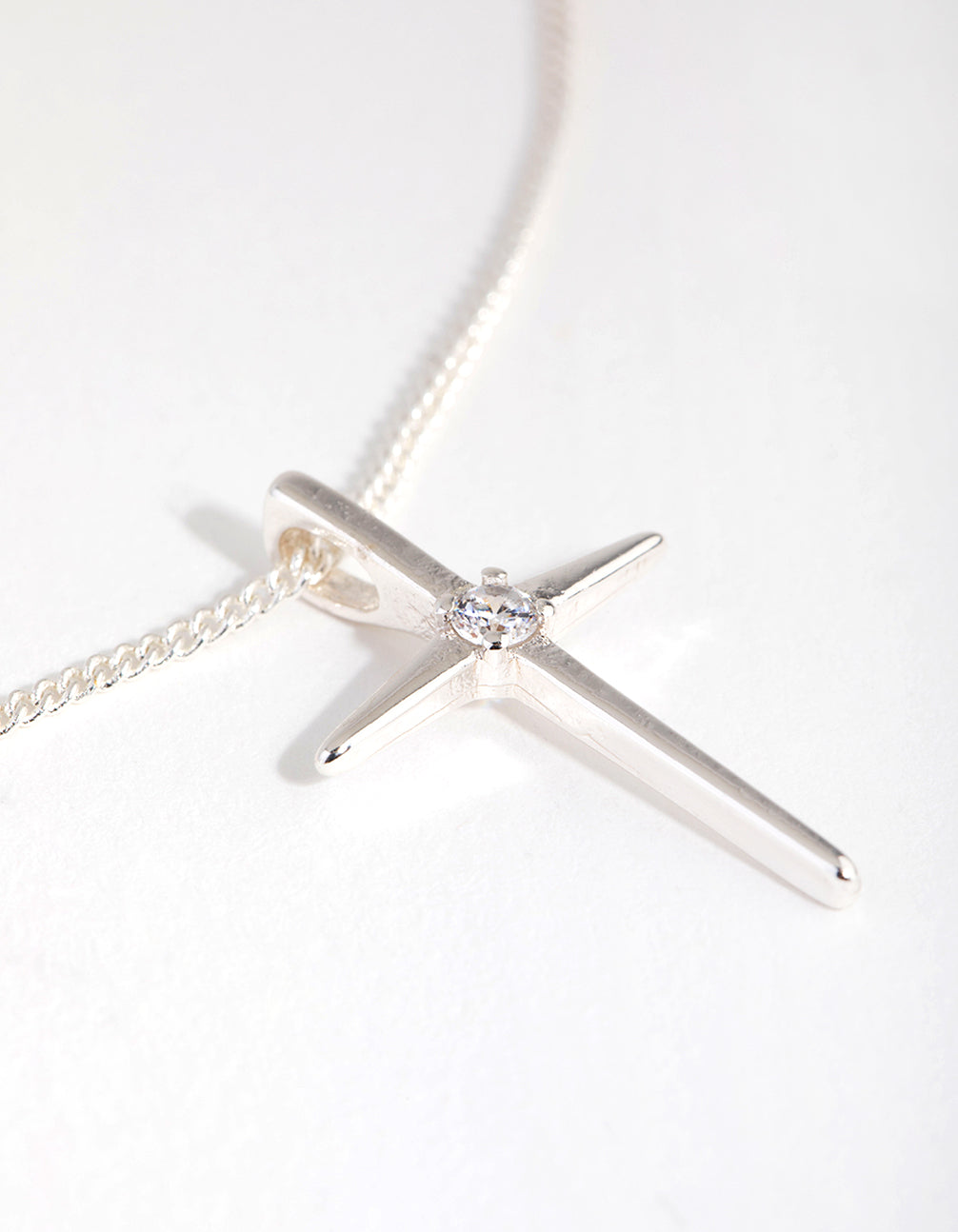 Silver Plated Cubic Zirconia Fine Cross Necklace