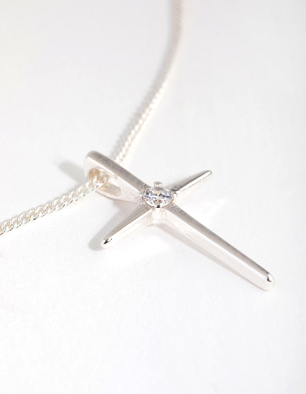 Silver Plated Cubic Zirconia Fine Cross Necklace