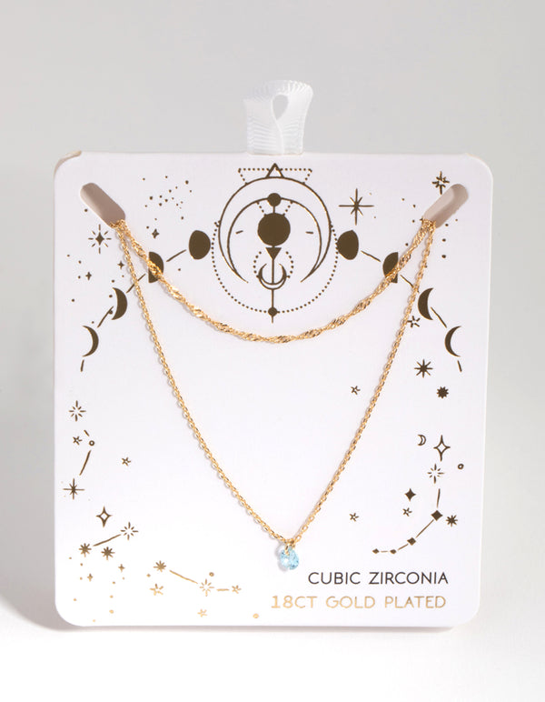 18ct Gold Plated Aquamarine Cubic Zirconia March Necklace Set