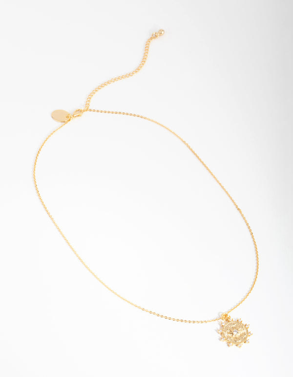 18ct Gold Plated Cubic Zirconia Coin Necklace