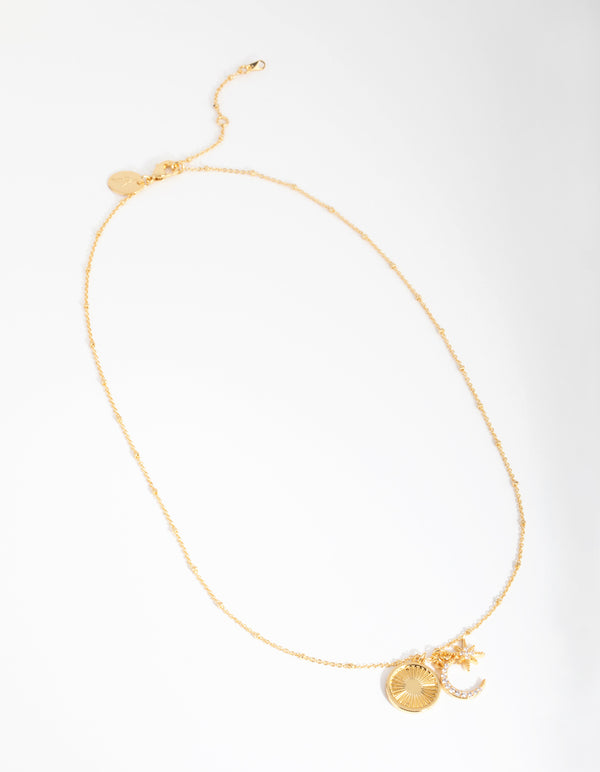 18ct Gold Plated Cubic Zirconia Cluster Pendant Necklace