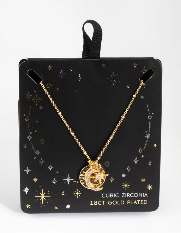 18ct Gold Plated Cubic Zirconia Cluster Pendant Necklace