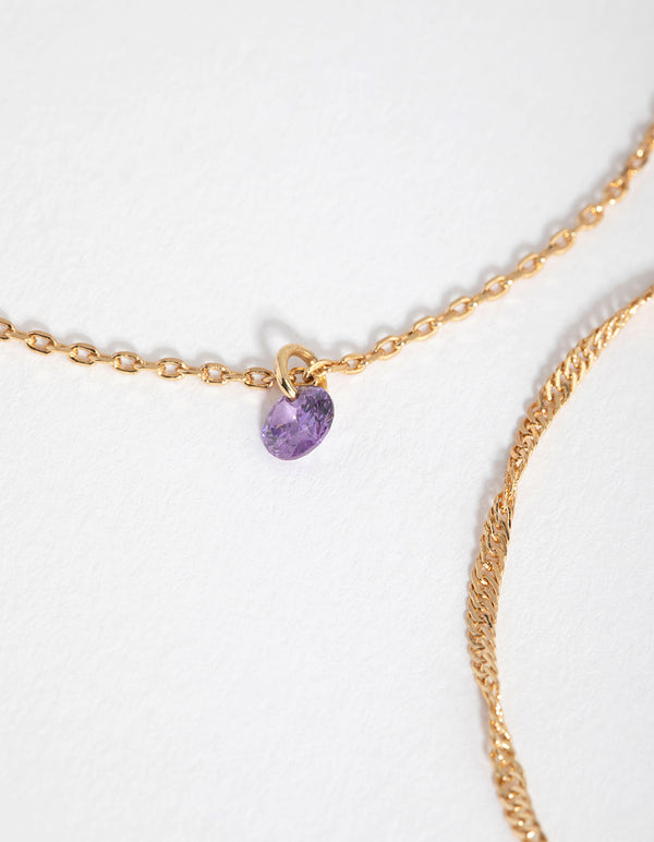 18ct Gold Plated February Amethyst Cubic Zirconia Bracelet Set