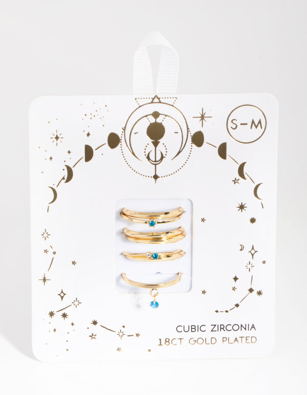 18ct Gold Plated December Blue Topaz Cubic Zirconia Ring 7-Pack