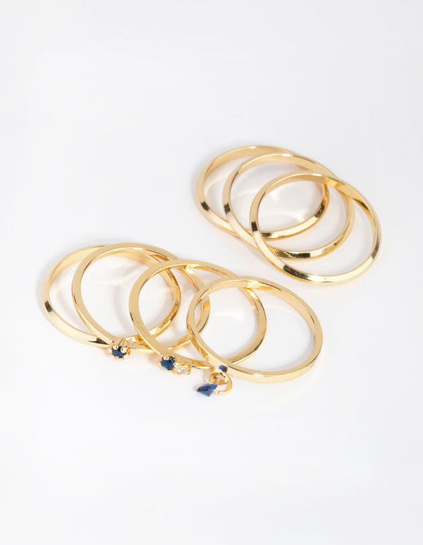 18ct Gold Plated September Sapphire Cubic Zirconia Ring 7-Pack