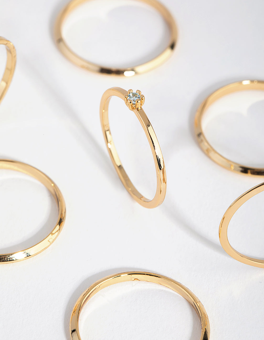 18ct Gold Plated Aquamarine Cubic Zirconia March Ring 7-Pack