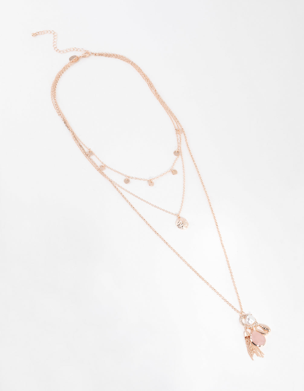 Rose Gold Disc & Charm Necklace