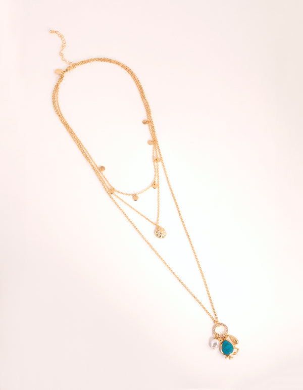 Gold Disc & Charm Layered Necklace