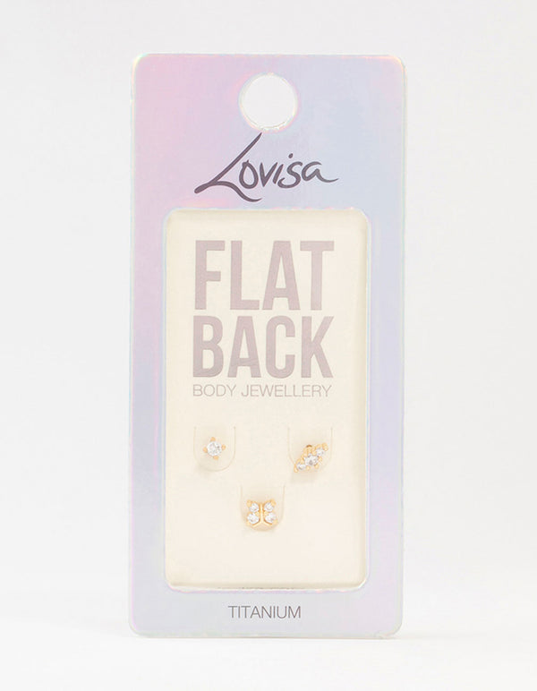 Gold Titanium Cubic Zirconia Butterfly Flat Back Pack